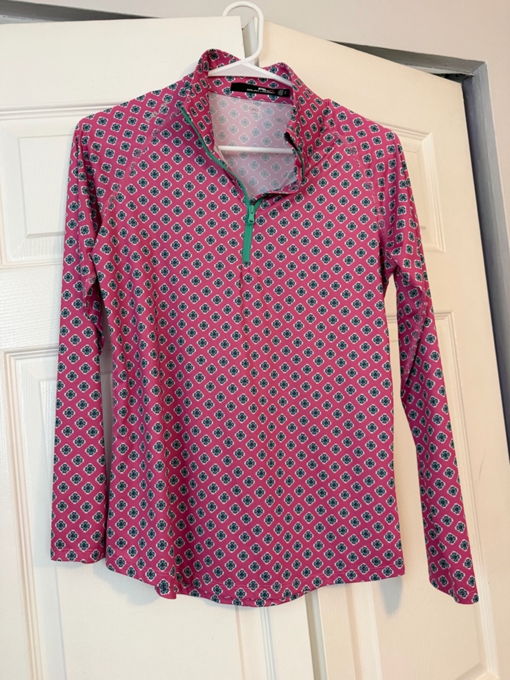 Ralph Lauren Pink Floral-Print Polo Top with Green Accents